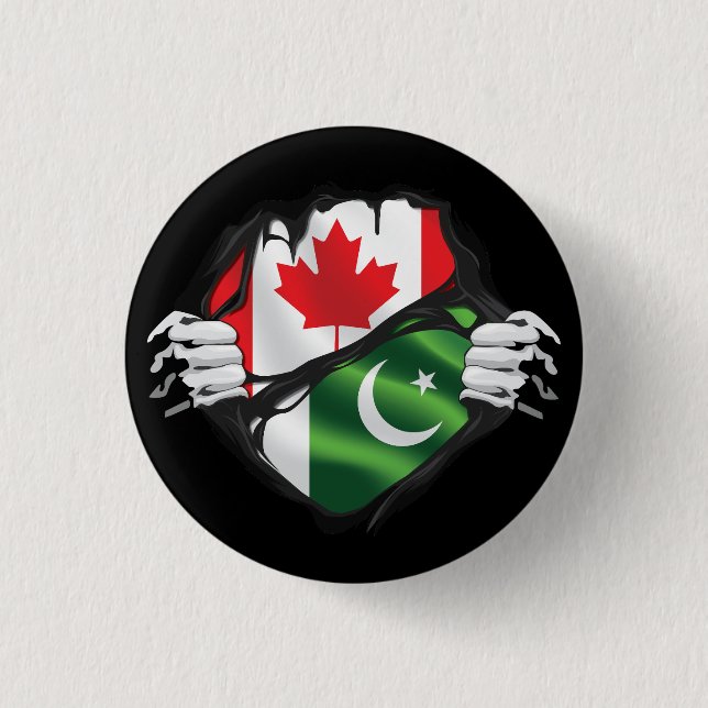 Pakistani Canadian Hands Ripped Roots Flag  Button (Front)