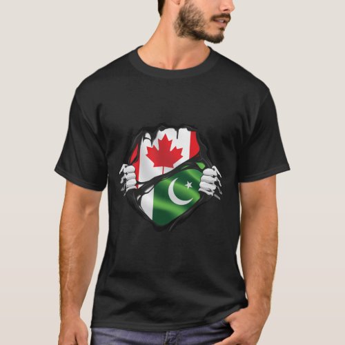 Pakistani Canadian Hands Ripped Roots Flag  T_Shirt