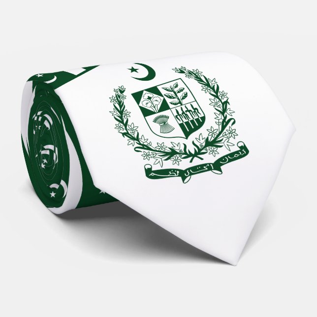 Pakistani Flag & State Emblem, Flag of Pakistan Neck Tie (Rolled)