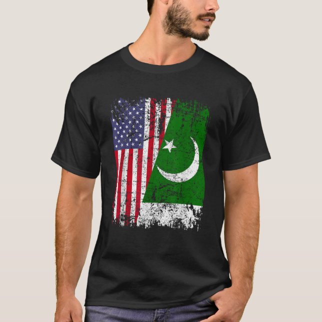 PAKISTANI ROOTS Half American Flag PAKISTAN T Shir T-Shirt (Front)