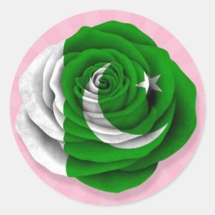 Pakistani Rose Flag on Pink Classic Round Sticker