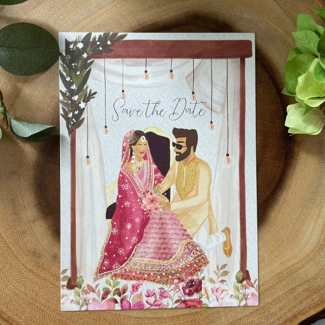 Pakistani wedding couple Illustration Save The Date (Creator Uploaded)
