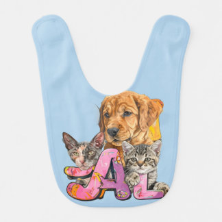 Pal Dog and Cats Plus Personalize Name Baby Bib