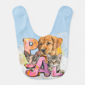 Pal Dog and Cats Plus Personalize Name Baby Bib