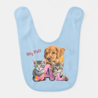 Pal Dog and Cats Plus Personalize Name Baby Bib
