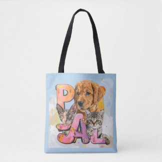 Pal Dog and Cats Plus Personalize Name Tote Bag