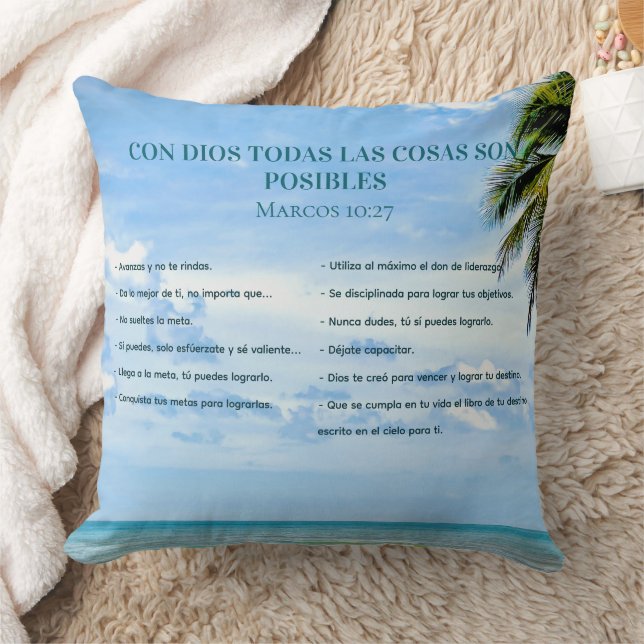 Palabras Motivacionales Logrando Metas Cielo Azul Throw Pillow (Blanket)