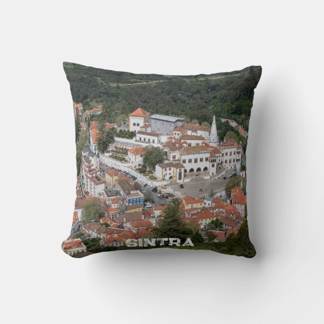Palace of Sintra from above in Sintra, Portugal Throw Pillow (Front)