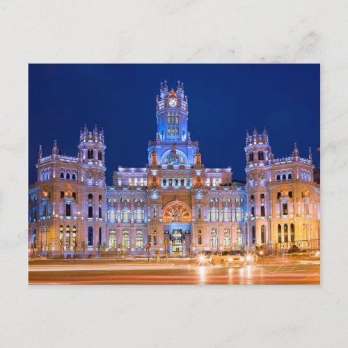 Palacio de Comunicaciones at Night in Madrid Postcard