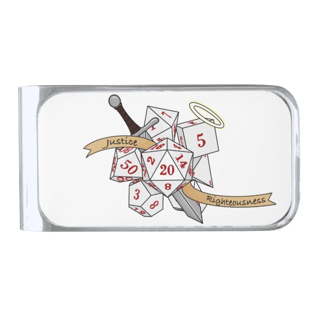 Paladin Dice Design Silver Finish Money Clip (Front)