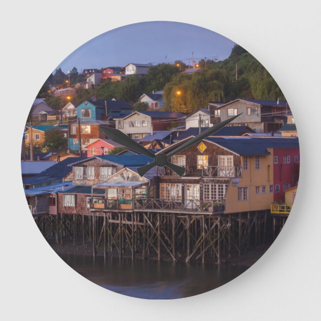 Palafito stilt houses, elevated view large clock (Front)