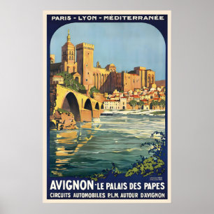 Palais des Papes Avignon France Vintage Travel Poster