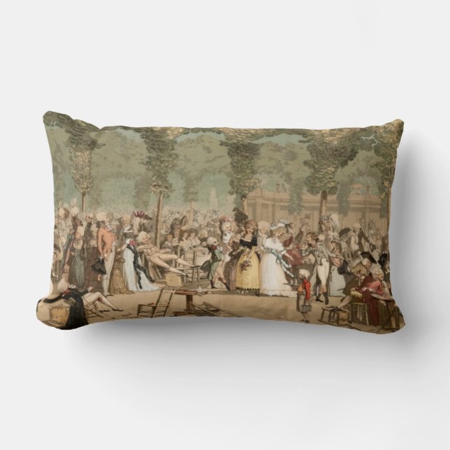 Palais Royal French Aristocrats Garden 1700s Lumbar Pillow (Front)