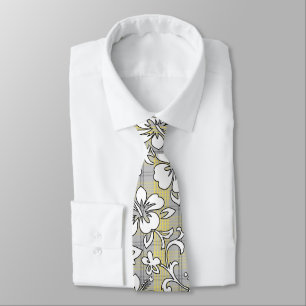 Palaka Pareau Hawaiian Check Hibiscus Print Neck Tie