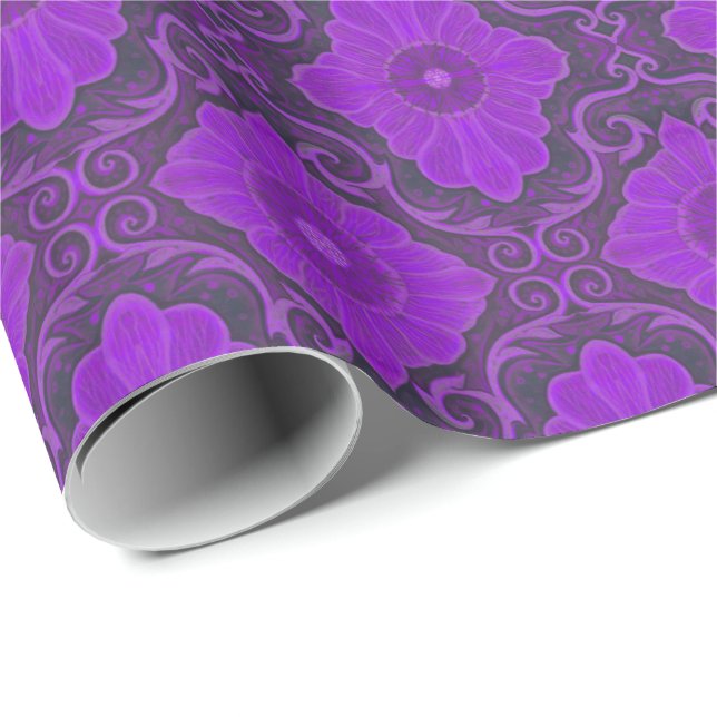 "Palatial floral" bohemian pattern purple & violet Wrapping Paper (Roll Corner)