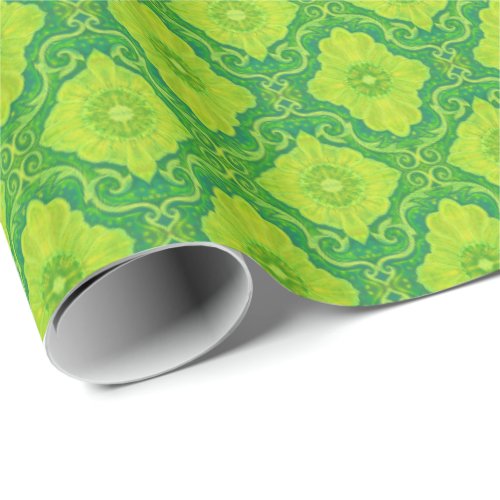 Palatial floral bohemian pattern yellow  green Wrapping Paper