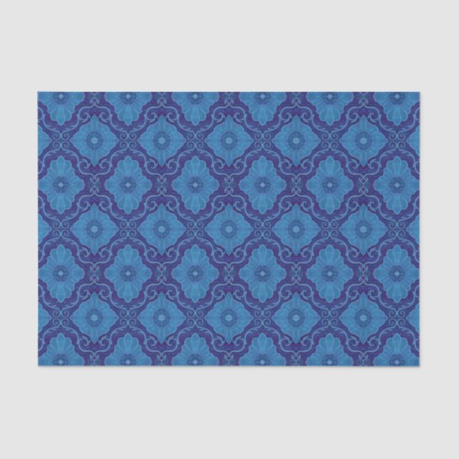 "Palatial floral" pattern in blue colors Tissue Paper (Front)