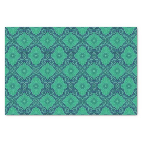 Palatial floral pattern in green and navy blue Tissue Paper