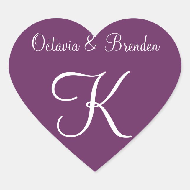 Palatinate Purple Customizable Monogram Invite Heart Sticker (Front)