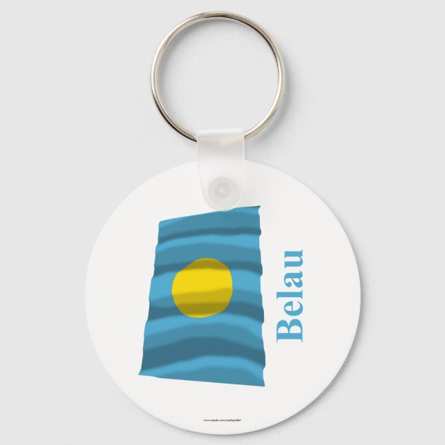 Palau Waving Flag with Name in Palauan Keychain (Front)