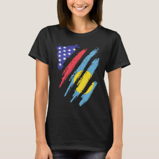 Palauan American Patriot Grown Heart Flag Stripes T-Shirt