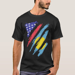 Palauan American Patriot Grown Heart Flag Stripes T-Shirt