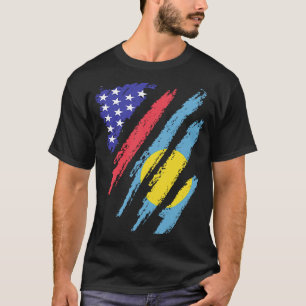 Palauan American Patriot Grown Heart Flag Stripes T-Shirt
