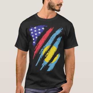 Palauan American Patriot Grown Heart Flag Stripes T-Shirt