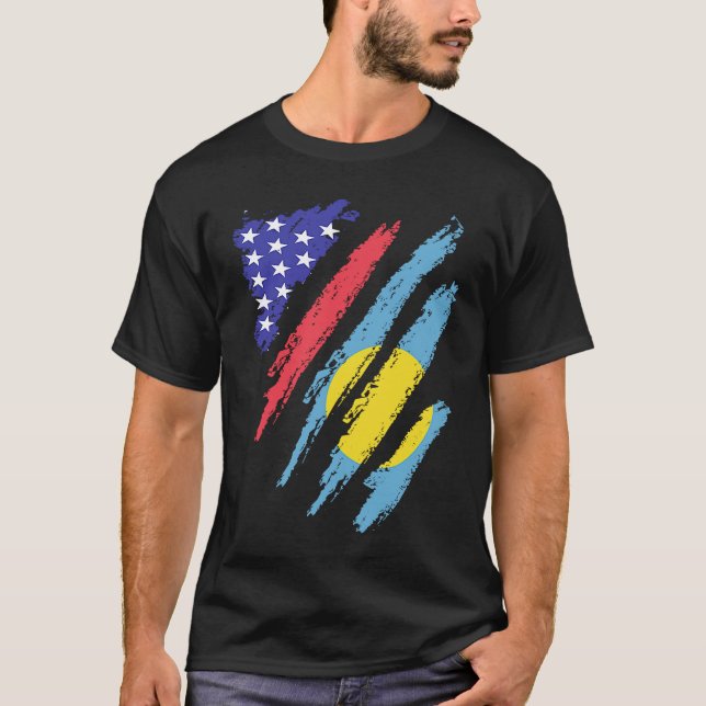 Palauan American Patriot Grown Heart Flag Stripes T-Shirt (Front)