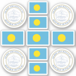 Palauan state symbols / coat of arms and flag stic sticker