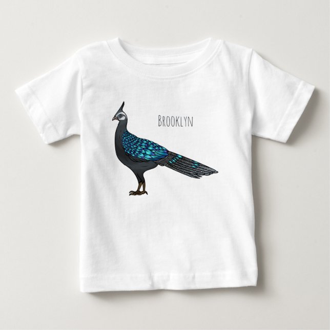 Palawan peacock pheasant bird cartoon illustration baby T-Shirt (Front)