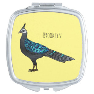 Palawan peacock pheasant bird cartoon illustration compact mirror