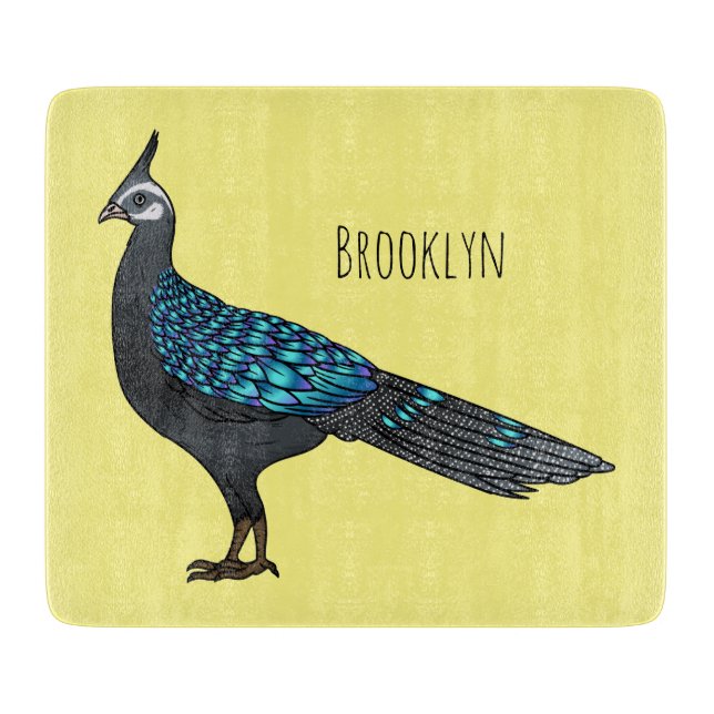 Palawan peacock pheasant bird cartoon illustration cutting board (Front)