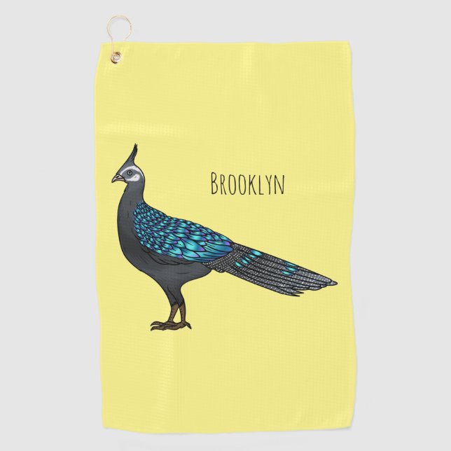 Palawan peacock pheasant bird cartoon illustration golf towel (Front)