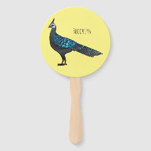 Palawan peacock pheasant bird cartoon illustration hand fan
