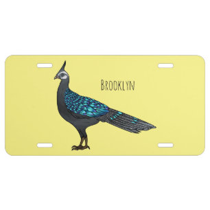 Palawan peacock pheasant bird cartoon illustration license plate