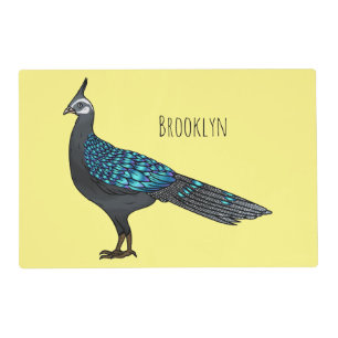 Palawan peacock pheasant bird cartoon illustration placemat