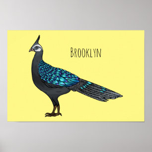 Palawan peacock pheasant bird cartoon illustration poster