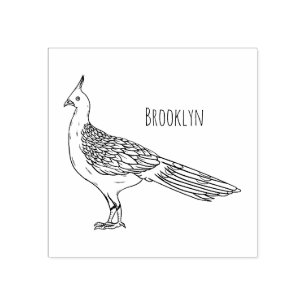 Palawan peacock pheasant bird cartoon illustration rubber stamp