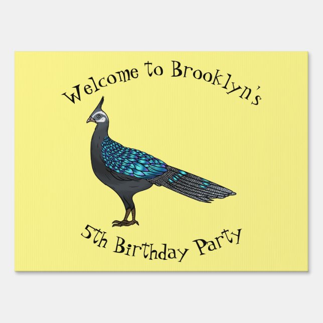 Palawan peacock pheasant bird cartoon illustration sign (Front)