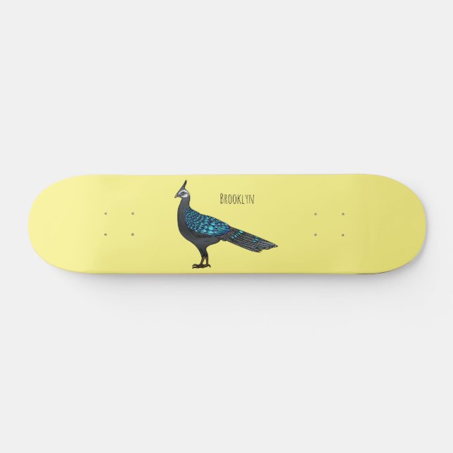 Palawan peacock pheasant bird cartoon illustration skateboard (Horz)