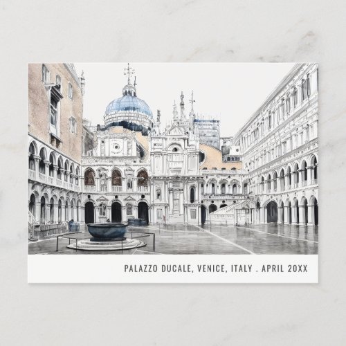 Palazzo Ducale Venice Italy Watercolor Travel Postcard