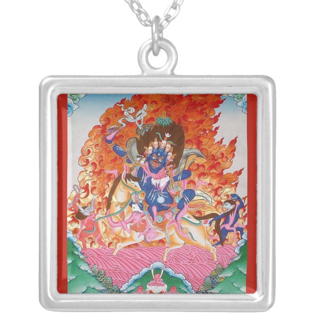 Palden Lhamo Tibetan Buddhist Protector Deity Silver Plated Necklace (Front)