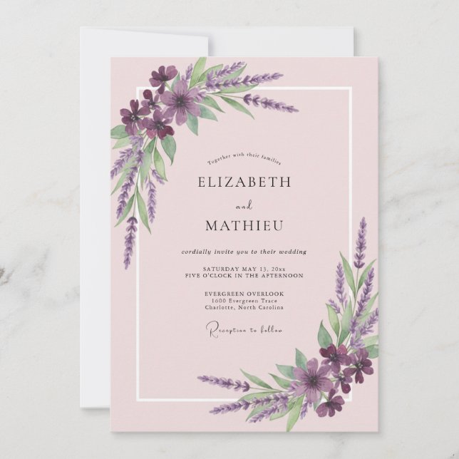 Pale Amethyst Sprig Eucalyptus Wedding Invitation (Front)