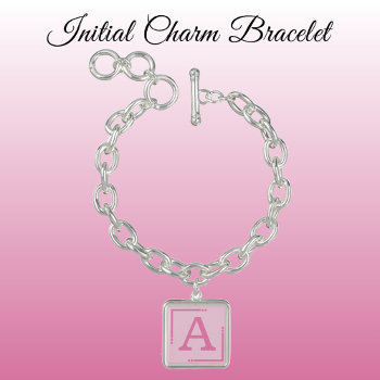 Pale And Dark Pink Personalized Initial Charm Bracelet by LynnroseDesigns at Zazzle