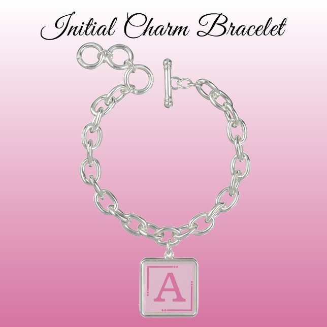 Pale and dark pink personalized initial charm bracelet (Creator Uploaded)