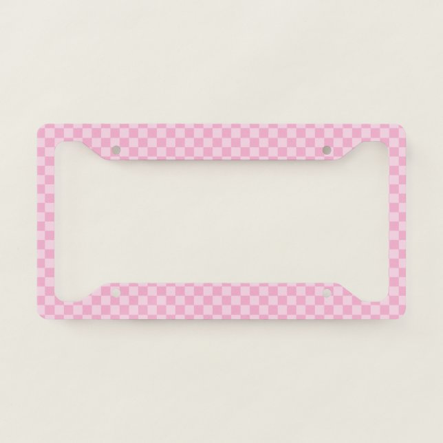Pale and Light Pink Montone Checkered License Plate Frame (Front)