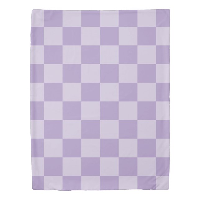 Pale and Pastel Purple Monotone Checkered Duvet Cover (Front)