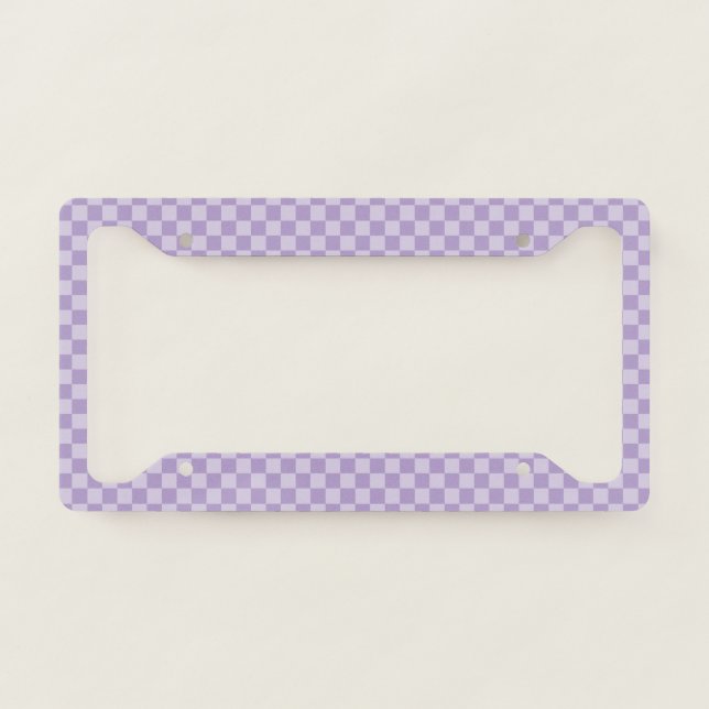 Pale and Pastel Purple Monotone Checkered License Plate Frame (Front)