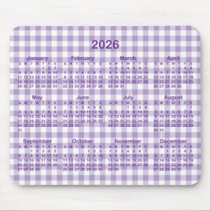 Pale and Royal Purple Gingham Plaid 2026 Calendar Mouse Pad